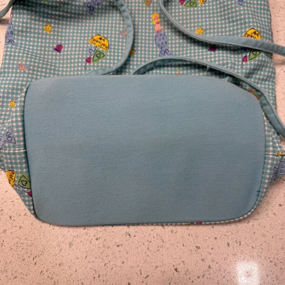 Laura Ashley Blue Gingham Drawstring Bag